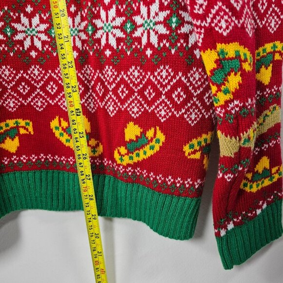33 Degrees THREE TACOS Knit Ugly Christmas Sweater NWT Men's Size L RED Sombrero - Picture 8 of 12